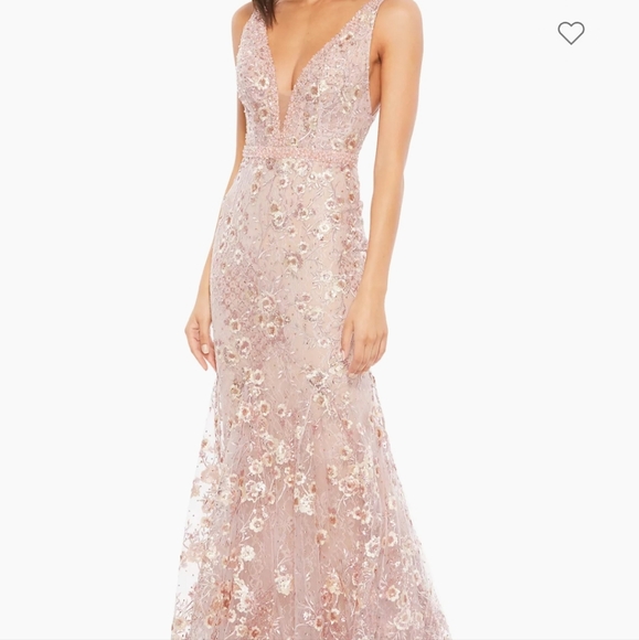 Mac Duggal embroidered floral pink a-line plunge gown - 67481 - Picture 3 of 14